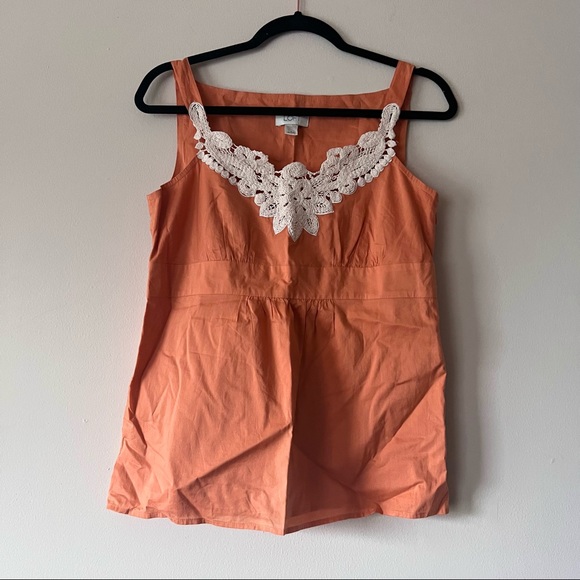 Loft Crochet Orange Tank Top Cami Size 4 - Picture 1 of 6